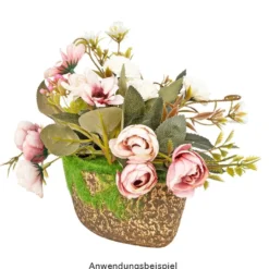 Deko-Steckschale, braun, 16cm x 9cm x 6cm, Styroporsteckmasse in Grasoptik, Schale aus Pappmaché