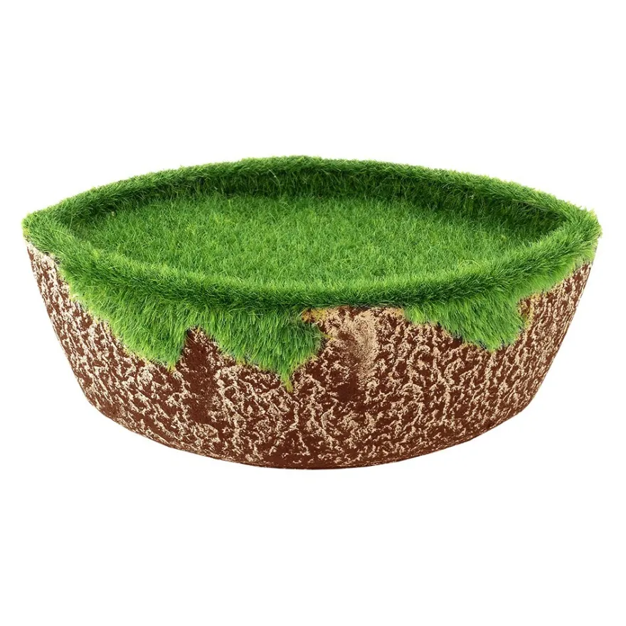Deko-Steckschale, braun, 16cm x 9cm x 6cm, Styroporsteckmasse in Grasoptik, Schale aus Pappmaché