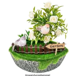 Deko-Steckschale, 16cm x 9cm x 6cm, Styroporsteckmasse in Grasoptik, Schale aus Pappmaché