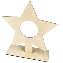 Deko-Stern aus Holz zum Aufstellen, 31cm x 30cm, mit kreisförmiger Aussparung