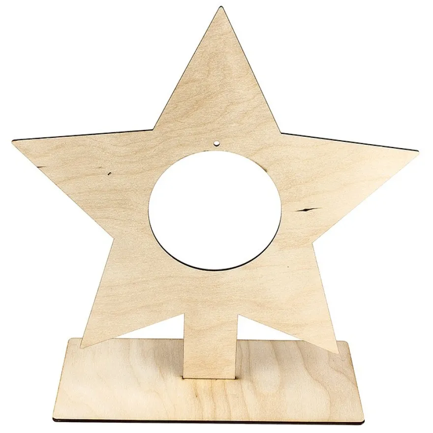 Deko-Stern aus Holz zum Aufstellen, 31cm x 30cm, mit kreisförmiger Aussparung