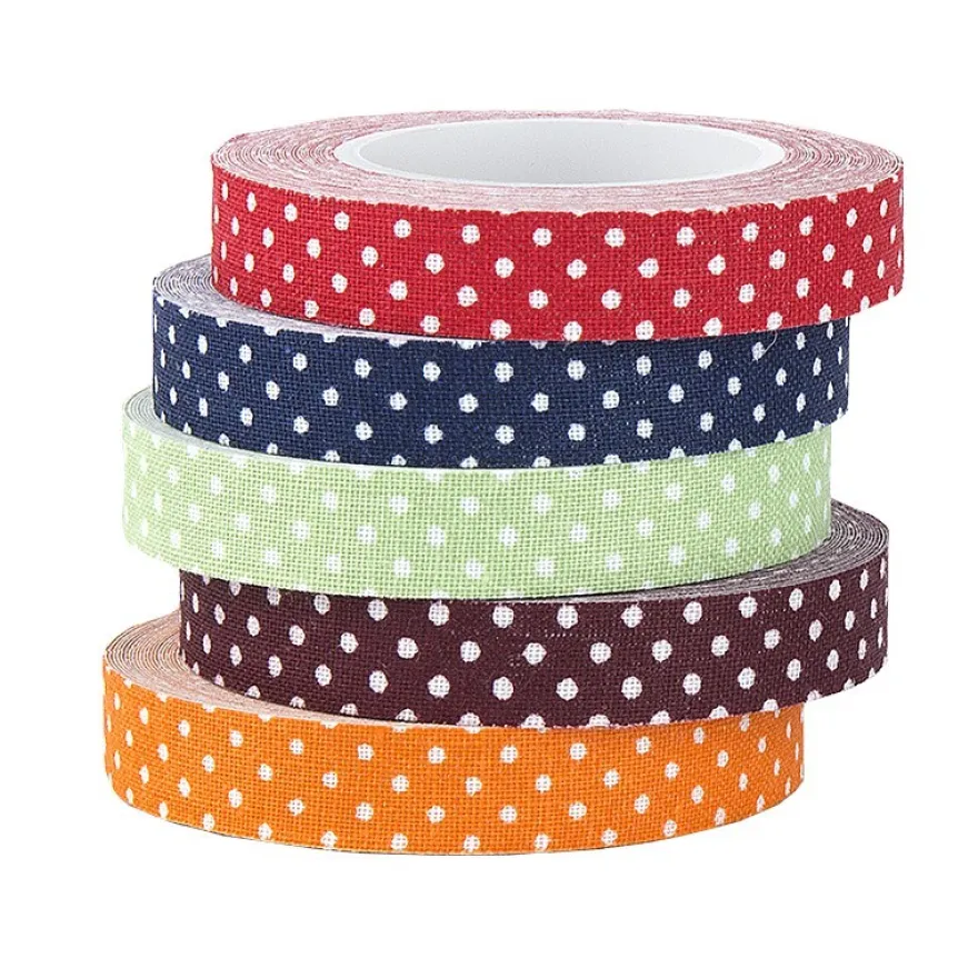 Deko-Stoff-Klebeband, Pünktchen, 10mm x 5m, 5 Rollen