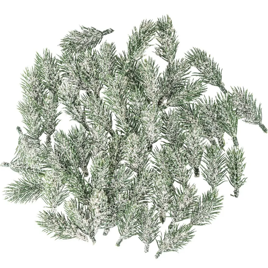 Deko-Tannenzweige, beschneit, 6,5cm lang, grün, 55 Stück