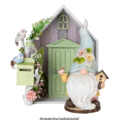 Deko-Wichtel mit Gießkanne & Vogelhaus, 23cm hoch, 10cm breit, 2 Stück