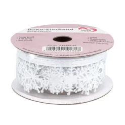 Deko-Zierband auf Rolle, Eiskristalle, 3cm breit 4m lang, weiß, selbstklebend, Satinoptik