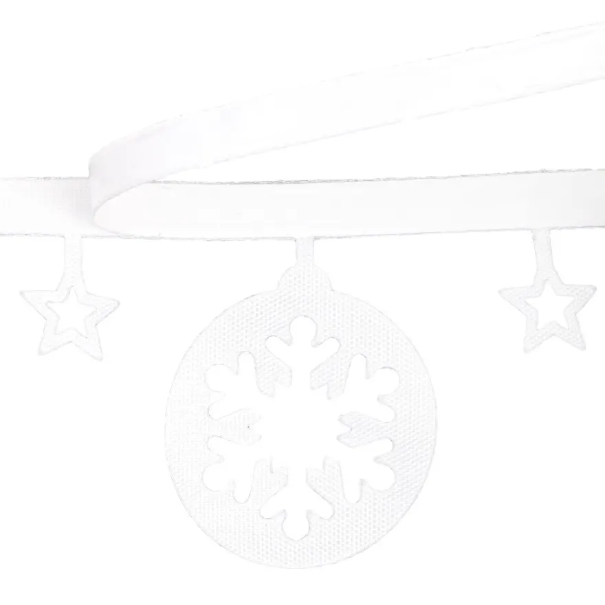 Deko-Zierband auf Rolle, Weihnachtskugeln, 3,5cm breit 4m lang, weiß, selbstklebend, Satinoptik