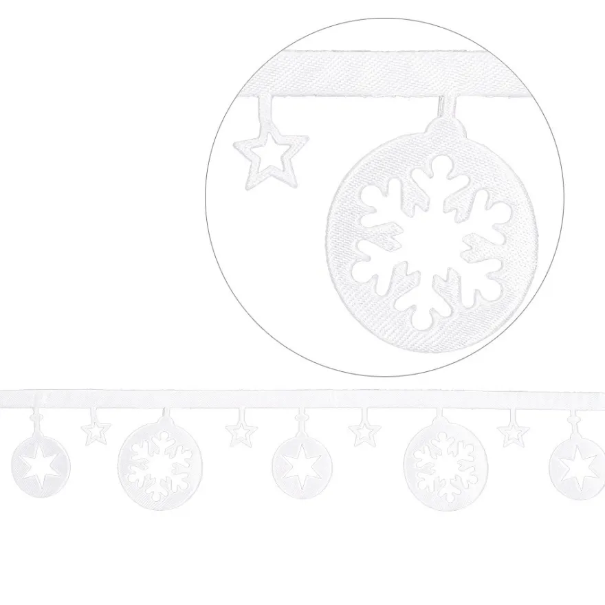 Deko-Zierband auf Rolle, Weihnachtskugeln, 3,5cm breit 4m lang, weiß, selbstklebend, Satinoptik