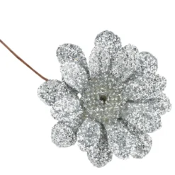 Deko-Zweige, Blüte 2, 10cm lang, am Draht, silbener Glimmer, 10 Stück