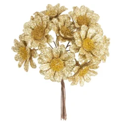Deko-Zweige, Blüte 2, 10cm lang, am Draht, goldener Glimmer, 10 Stück