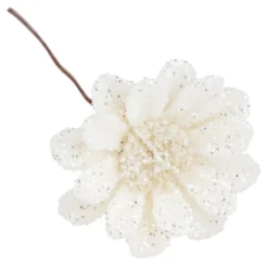 Deko-Zweige, Blüte 2, 10cm lang, am Draht, weißer Glimmer, 10 Stück