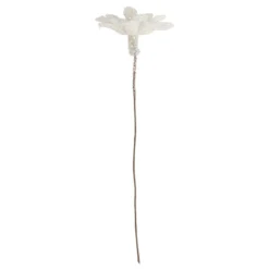 Deko-Zweige, Blüte 2, 10cm lang, am Draht, weißer Glimmer, 10 Stück