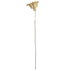 Deko-Zweige, Blüte 1, 10cm lang, am Draht, goldener Glimmer, 12 Stück
