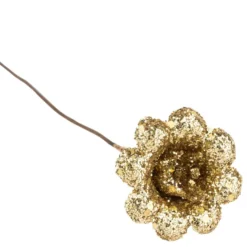 Deko-Zweige, Blüte 1, 10cm lang, am Draht, goldener Glimmer, 12 Stück