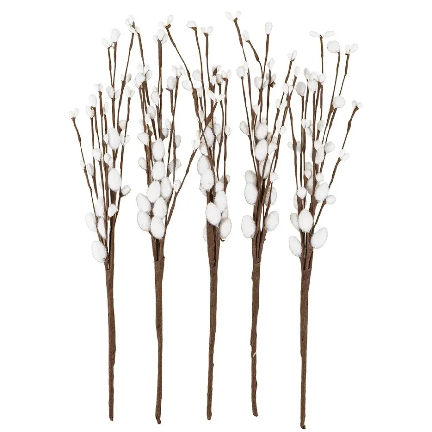 Deko-Zweige mit weißen Weidenkätzchen, 33cm lang, 5 Stück