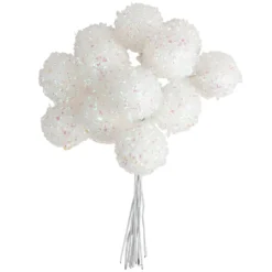 Deko-Zweige, Schneebälle 2, 10cm lang, am Draht, irisierender Glimmer, 12 Stück