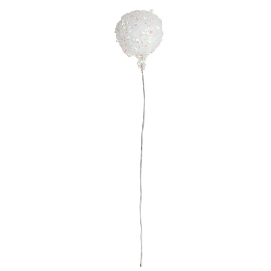 Deko-Zweige, Schneebälle 2, 10cm lang, am Draht, irisierender Glimmer, 12 Stück