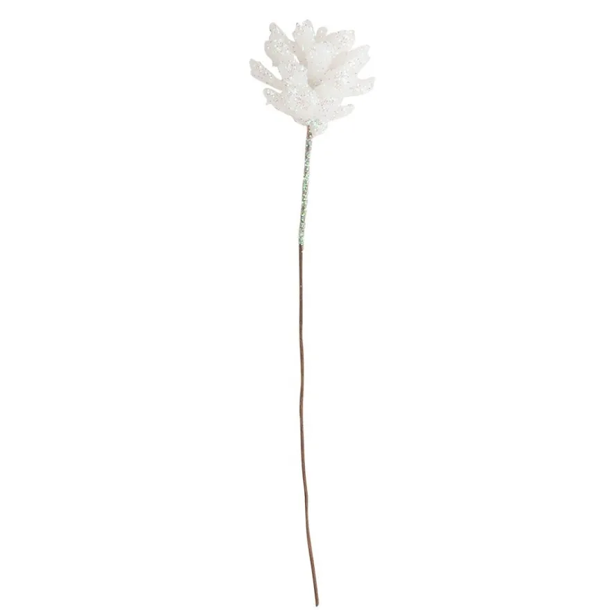 Deko-Zweige, Tannenzapfen, 10cm lang, am Draht, irisierender Glimmer, 12 Stück