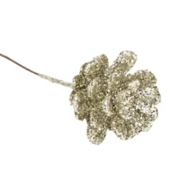Deko-Zweige, Tannenzapfen, 10cm lang, am Draht, goldener Glimmer, 12 Stück