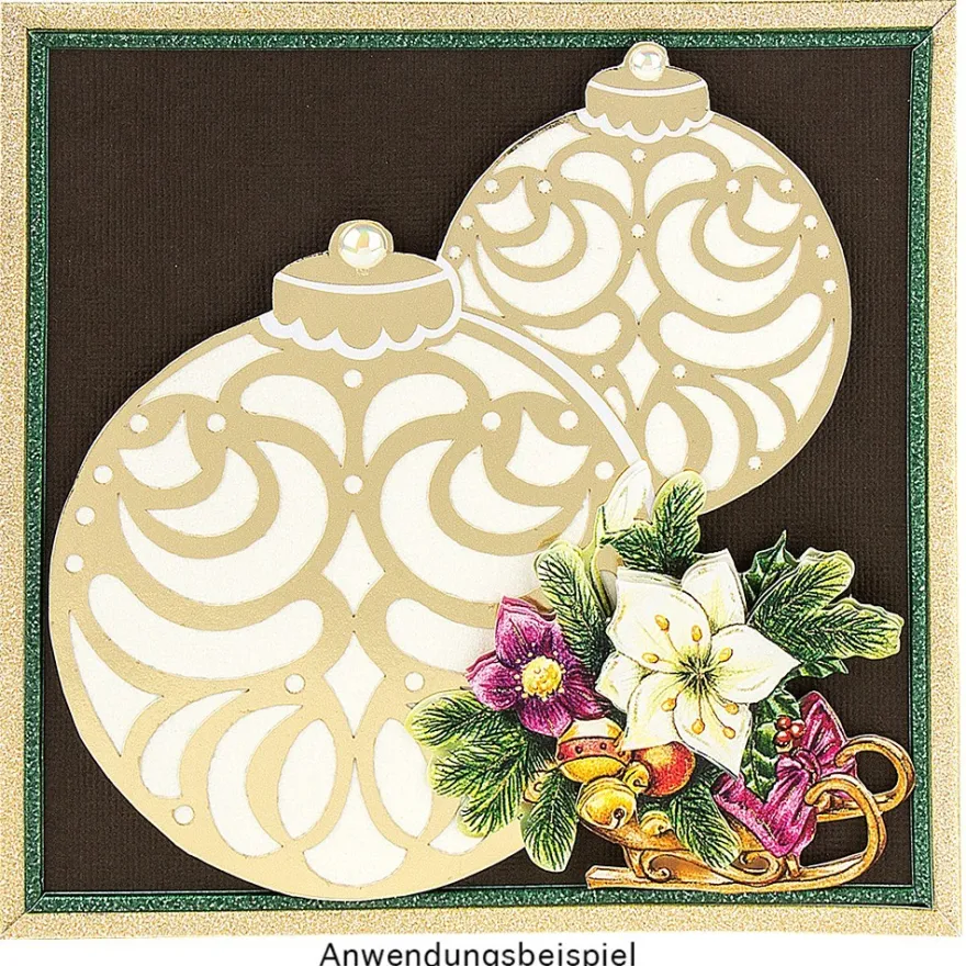 Deluxe-Grußkarten "Weihnachtskugeln", 16cm x 16cm, 10 Stück, inkl. Einleger & Umschläge