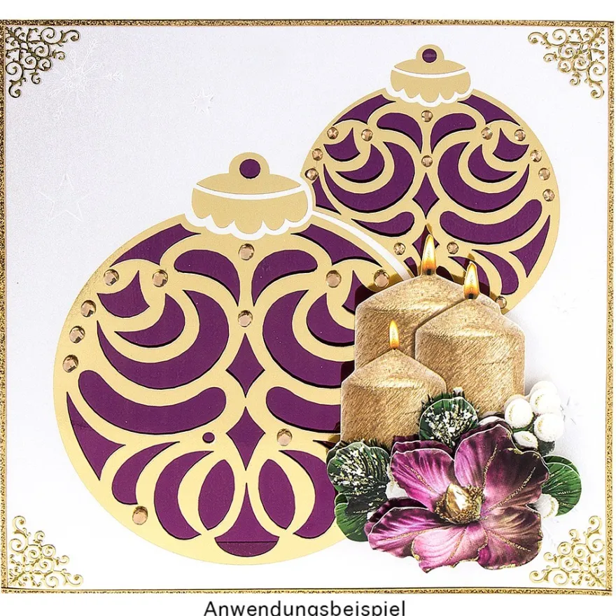 Deluxe-Grußkarten "Weihnachtskugeln", 16cm x 16cm, 10 Stück, inkl. Einleger & Umschläge