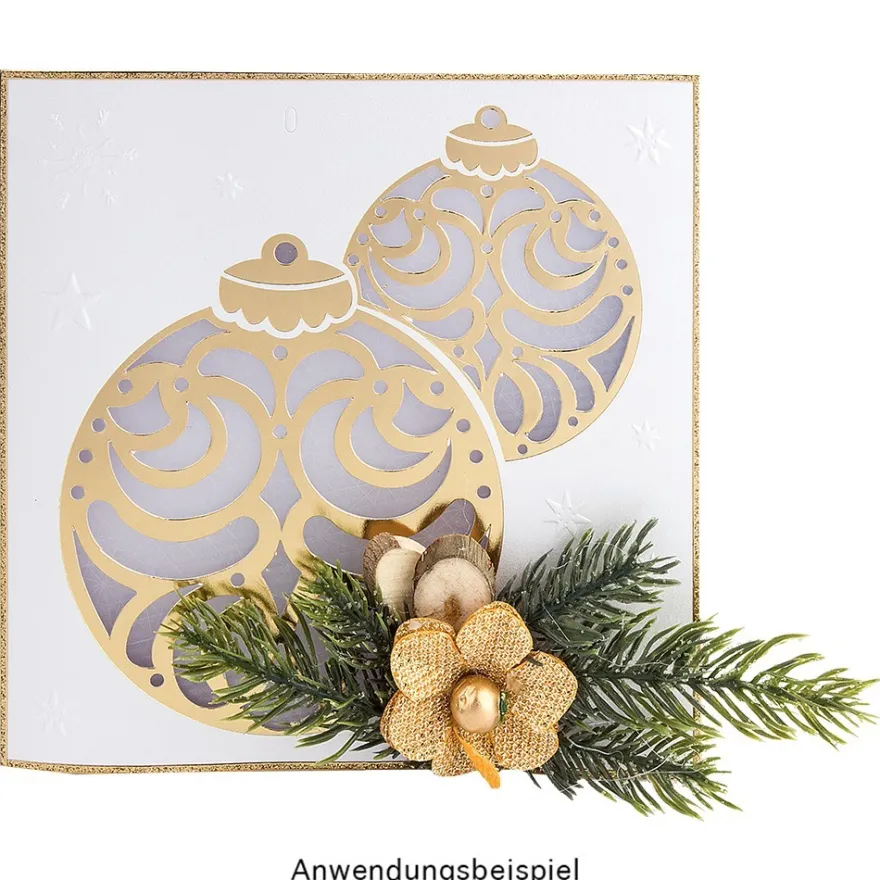 Deluxe-Grußkarten "Weihnachtskugeln", 16cm x 16cm, 10 Stück, inkl. Einleger & Umschläge
