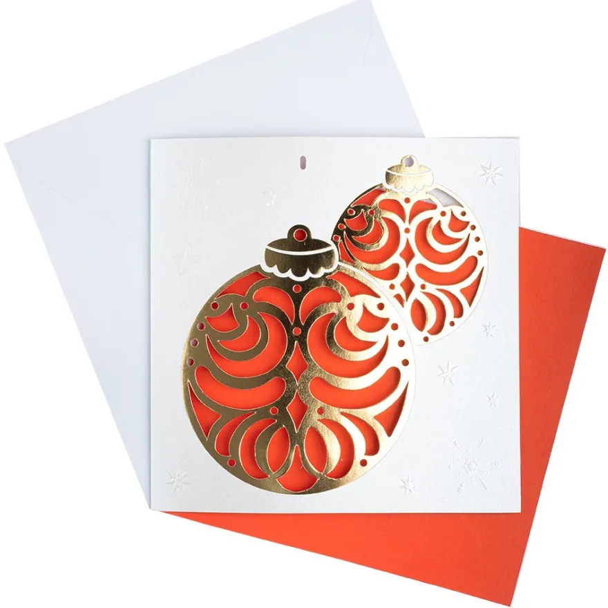 Deluxe-Grußkarten "Weihnachtskugeln", 16cm x 16cm, 10 Stück, inkl. Einleger & Umschläge