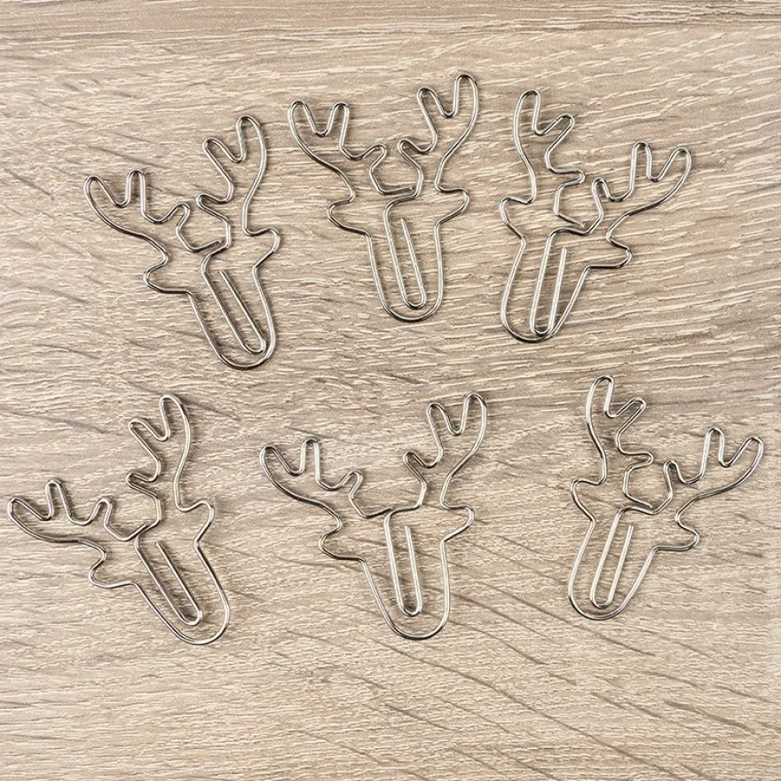 Design-Büroklammern, Hirschkopf, 3,8cm x 4,3cm, silber, 6 Stück