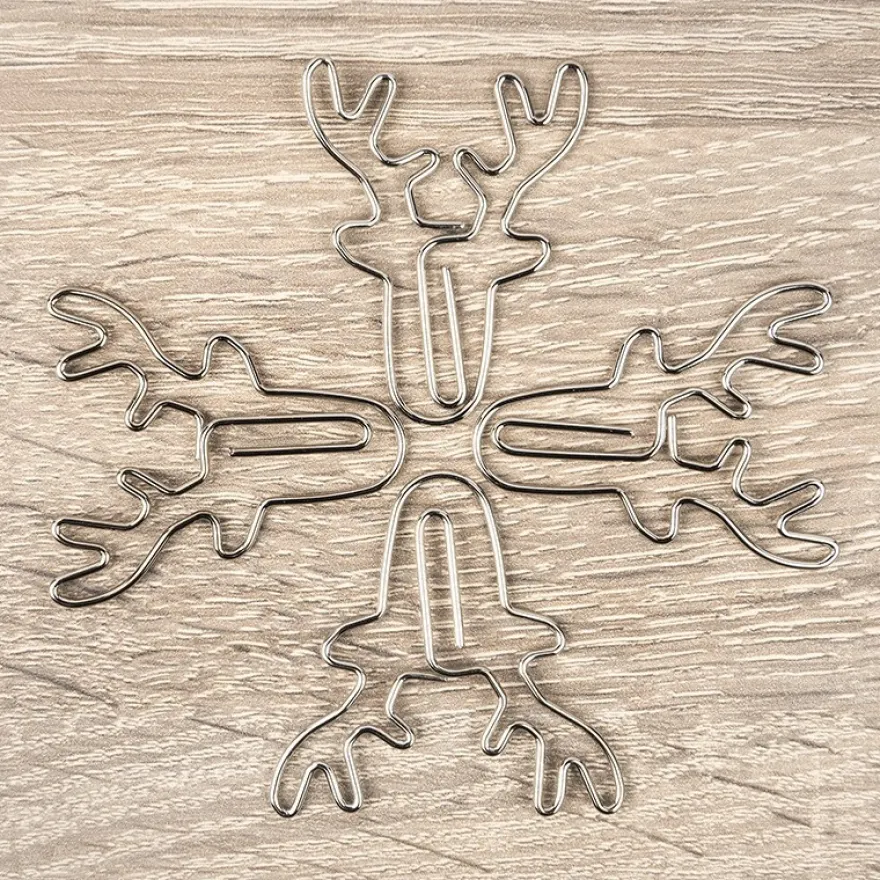 Design-Büroklammern, Hirschkopf, 3,8cm x 4,3cm, silber, 6 Stück