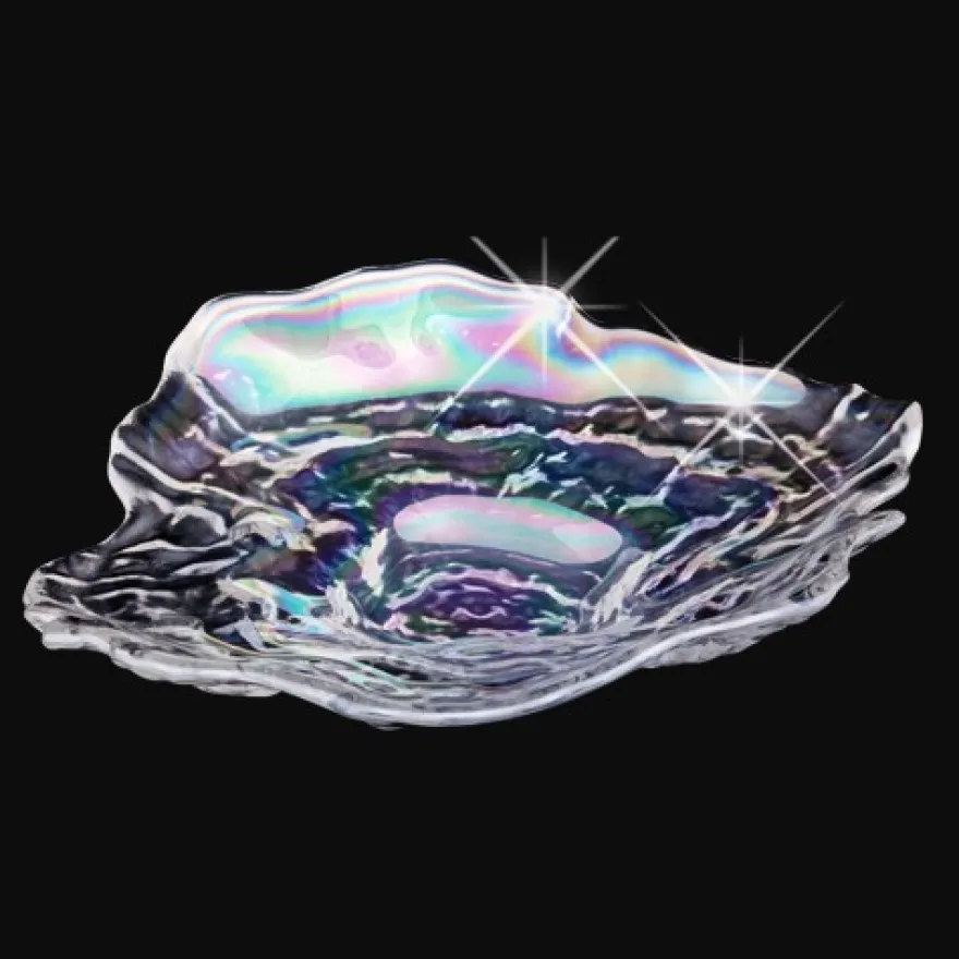 Design Glasteller, klar-irisierend, 21cm x 18cm, 3 Stück