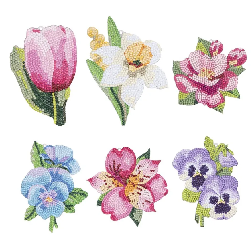Diamond-Painting-Anhänger, Blumen, 6 Designs, 1,7mm stark, doppelseitig, mit Zubehör, 6 Stück
