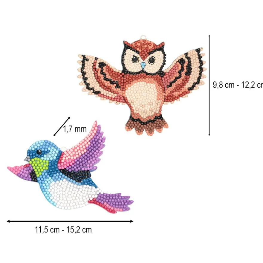 Diamond-Painting-Anhänger, Eulen & Singvögel, 1,7mm stark, doppelseitig, mit Zubehör, 6 Stück