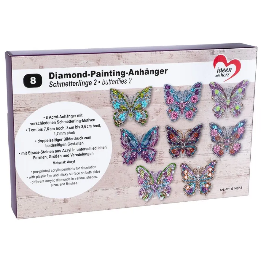 Diamond-Painting-Anhänger, Schmetterlinge 2, 8 Designs, 1,7mm stark, doppelseitig, 8 Stück