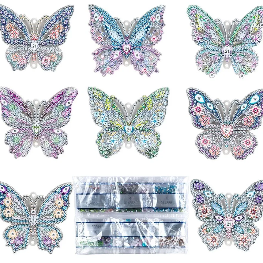 Diamond-Painting-Anhänger, Schmetterlinge 2, 8 Designs, 1,7mm stark, doppelseitig, 8 Stück