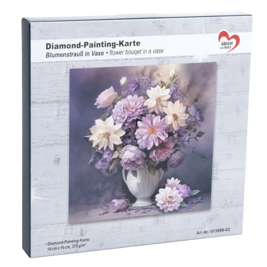 Diamond-Painting-Aufleger, Blumenstrauß in Vase, 16cm x 16cm, 370 g/m², vollflächig klebend