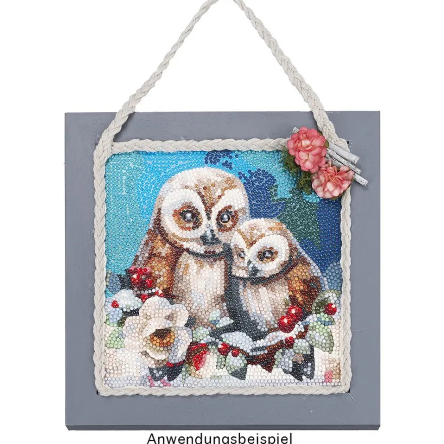 Diamond-Painting-Aufleger, Eule mit Küken, 20cm x 20cm, 370g/m², inkl. Zubehör