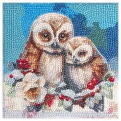 Diamond-Painting-Aufleger, Eule mit Küken, 20cm x 20cm, 370g/m², inkl. Zubehör