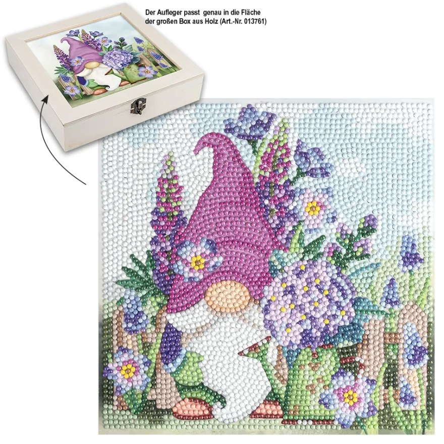 Diamond-Painting-Aufleger, Gartenwichtel, 20cm x 20cm, 370g/m², inkl. Zubehör