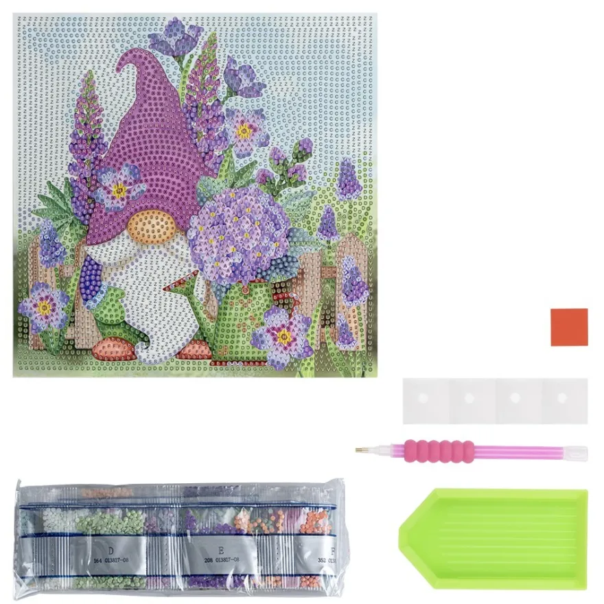 Diamond-Painting-Aufleger, Gartenwichtel, 20cm x 20cm, 370g/m², inkl. Zubehör