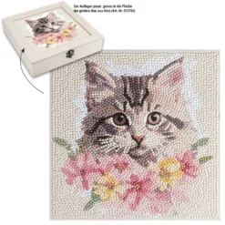 Diamond-Painting-Aufleger, Katze mit Blüten, 20cm x 20cm, 370g/m², inkl. Zubehör