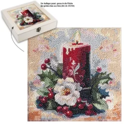 Diamond-Painting-Aufleger, Kerze mit Christrose, 20cm x 20cm, 370g/m², inkl. Zubehör