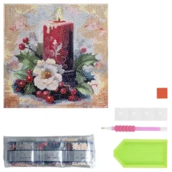 Diamond-Painting-Aufleger, Kerze mit Christrose, 20cm x 20cm, 370g/m², inkl. Zubehör