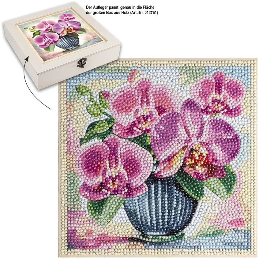 Diamond-Painting-Aufleger, Orchideen in Vase, 20cm x 20cm, 370g/m², inkl. Zubehör