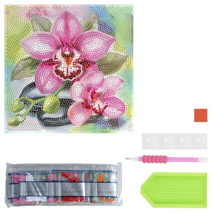 Diamond-Painting-Aufleger, Orchideen, 20cm x 20cm, 370g/m², inkl. Zubehör