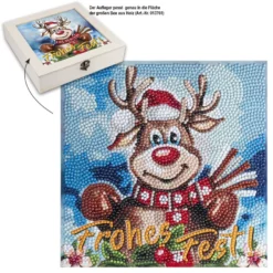 Diamond-Painting-Aufleger, Rentier Rudolph • Frohes Fest, 20cm x 20cm, 370g/m², inkl. Zubehör