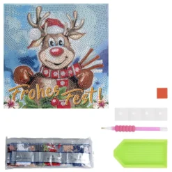 Diamond-Painting-Aufleger, Rentier Rudolph • Frohes Fest, 20cm x 20cm, 370g/m², inkl. Zubehör