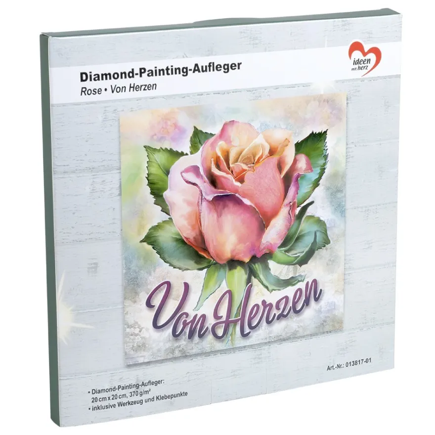 Diamond-Painting-Aufleger, Rose • Von Herzen, 20cm x 20cm, 370g/m², inkl. Zubehör