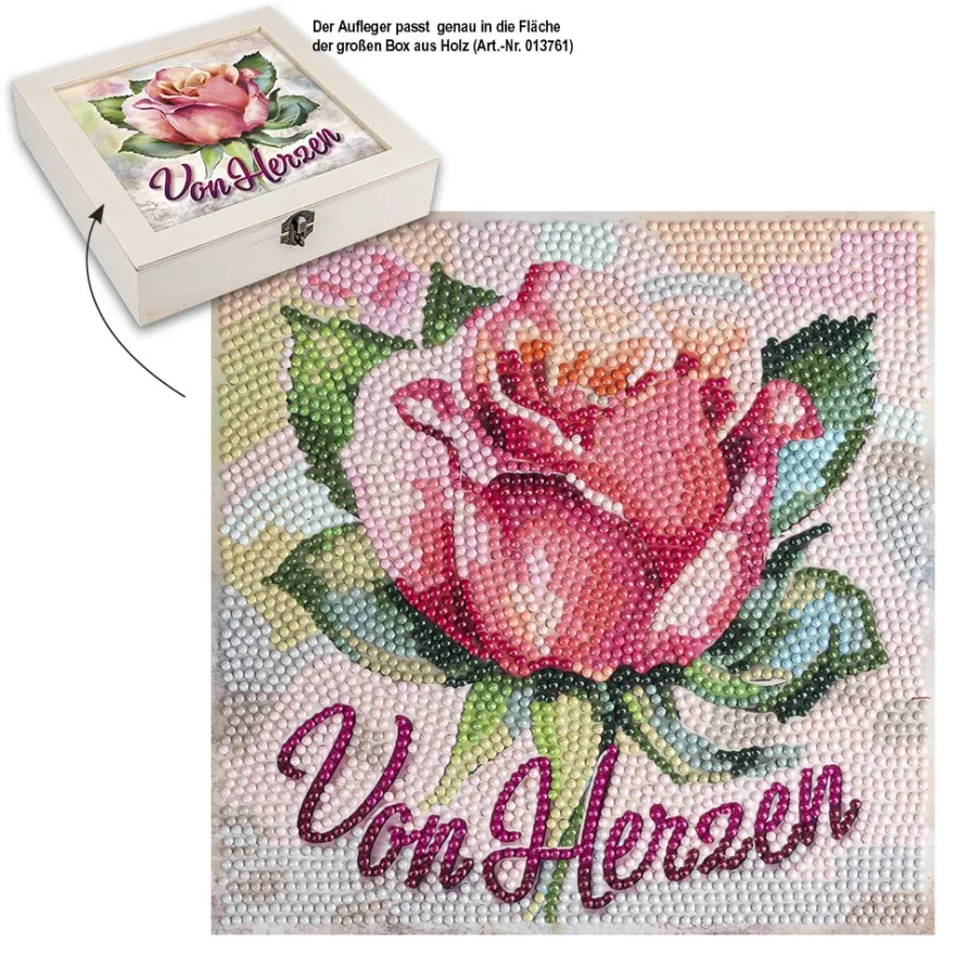 Diamond-Painting-Aufleger, Rose • Von Herzen, 20cm x 20cm, 370g/m², inkl. Zubehör