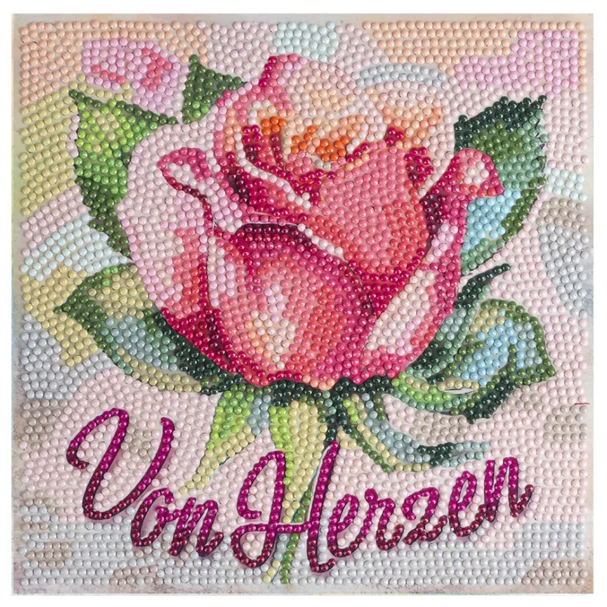 Diamond-Painting-Aufleger, Rose • Von Herzen, 20cm x 20cm, 370g/m², inkl. Zubehör
