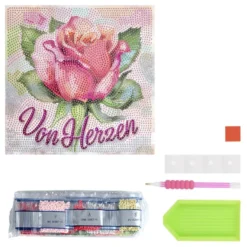 Diamond-Painting-Aufleger, Rose • Von Herzen, 20cm x 20cm, 370g/m², inkl. Zubehör