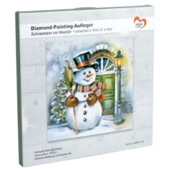 Diamond-Painting-Aufleger, Schneemann vor Haustür, 20cm x 20cm, 370g/m², inkl. Zubehör